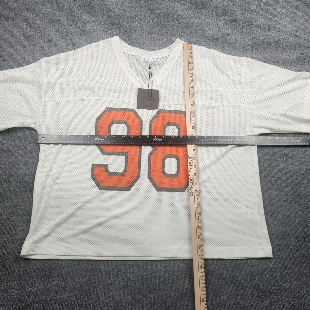 Le Lis White‎ Mesh V-Neck Jersey Graphic 98 Top IT3716 Mens Large NEW
